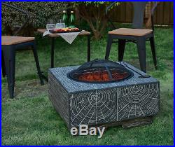 Fire Pit Brazier Wood Effect Mesh Spark Guard Bbq Grill Poker/iron Mgo Material