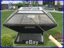 Fire Pit Firepit Brazier Square Stove Patio Heater W Bbq Grill Outdoor Garden