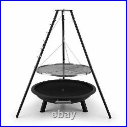 Fire Pit Grill BBQ Outdoor Brazier Round Garden Patio Cable Tripod Steel 80cm