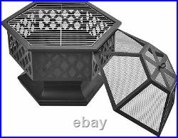 Fire Pit Heater BBQ Grill Patio Backyard Metal Brazier Black Outdoor Camping