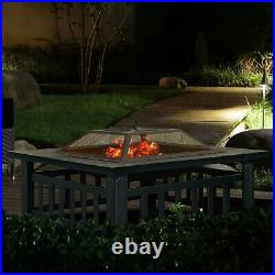 Fire Pit with Barbecue Grill Patio Heater Outdoor Brazier Square Table GFP81BK