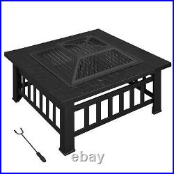 Fire Pit with Barbecue Grill Patio Heater Outdoor Brazier Square Table GFP81BK