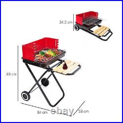 Foldable Charcoal Trolley Barbecue BBQ Grill Cooking Heating Smoker With Wheels