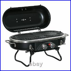Foldable Table Top Gas BBQ Grill with 2 Burners Lid Thermometer Aluminium Alloy