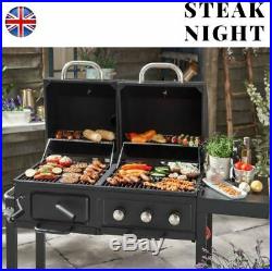 Garden American Charcoal And Gas BBQ Grill Black Cast Iron With Wheels Dual Fuel