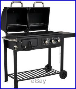 Garden American Charcoal And Gas BBQ Grill Black Cast Iron With Wheels Dual Fuel