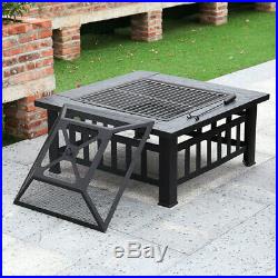 Garden Fire Pit & BBQ Barbeque Grill Table Firepit Burner Brazier Camping +Poker