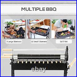 Garden Outdoor Charcoal Trolley BBQ Barbecue Cooking Grill Powder Wheel