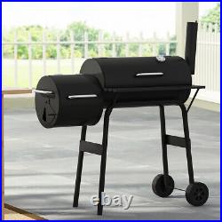 Garden Outdoor Charcoal Trolley Grill Barbecue Smoker BBQ Side Shelf +Grills Net