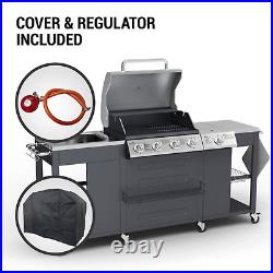 Gas BBQ Grill Large 4 Burner & Side Burner Outdoor Kitchen with Sink and Storage