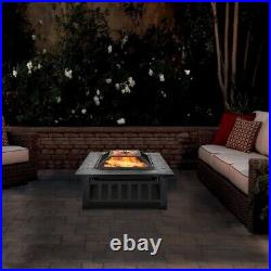 Heavy Duty Fire Pit Large Outdoor Firepit Garden Heater Square Table withBBQ Grill