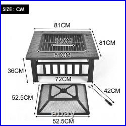 Heavy Duty Fire Pit Large Outdoor Firepit Garden Heater Square Table withBBQ Grill
