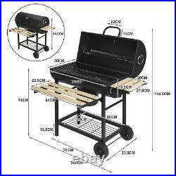 Heavy Duty Large Charcoal Barrel BBQ Grill Garden Barbecue Mini Smoker WithWheels