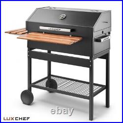 Heavy Duty Large LUXCHEF 80cm Charcoal BBQ Grill Garden Barbecue With Wheels Blk