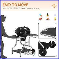 Kettle BBQ Charcoal Grill Garden Trolley Portable Barbecue Black Mobile Strong