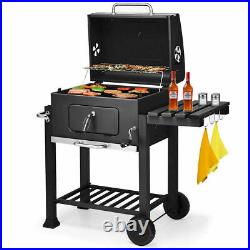 Large BBQ Grill Stove Cart Trolley Barbecue Grille Brazier Fire Pit Thermometer