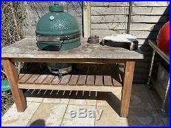 Large Big Green Egg barbeque grill with Table