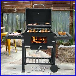 Large Charcoal Barrel BBQ Grill Garden Barbecue Patio Smoker Portable Wheels