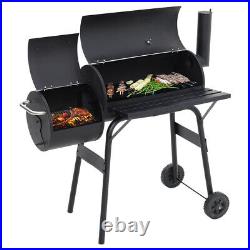Large Charcoal Barrel BBQ Grill Garden Barbecue Patio Smoker Portable Wheels UK