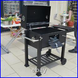 Large Charcoal Big Square BBQ Grill Garden Barbecue Trolley Outdoor With Wheels