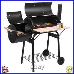 Large Charcoal Grill BBQ Barbecue Trolley Garden Backyard Smoker withShelf Wheels