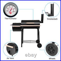 Large Charcoal Grill BBQ Barbecue Trolley Garden Backyard Smoker with Shelf Wheels