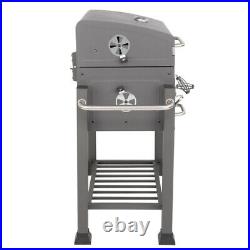 Large Charcoal Grill BBQ Trolley Wheels Garden Smoker Shelf Side Steel Gray