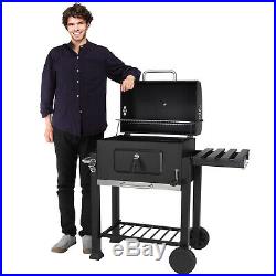 Large Charcoal Trolley Rectangular BBQ Grill Portable Steel Garden Outdoor