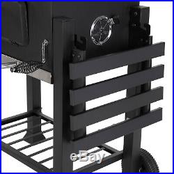 Large Charcoal Trolley Rectangular BBQ Grill Portable Steel Garden Outdoor