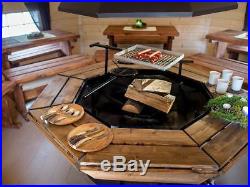 Large Indoor Grill Chimney Barbecue Table Kit Round Wood Steel Chalet Furniture