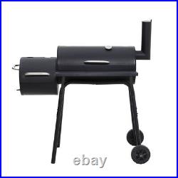 Large Smoker Charcoal BBQ Barbecue Grill Smoking Barrel Trolley Garden Outdoor