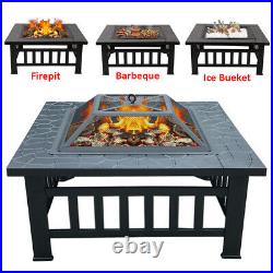 Large Square FirePit Outdoor BBQ Firepit Brazier Garden Stove Patio Heater Grill