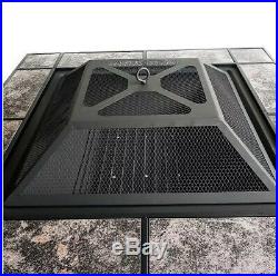 Large Square Garden Fire Pit With Grill Outdoor Patio Heater Metal BBQ Stove