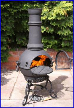 Large Toledo Black Grape Cast Iron Chiminea Fireplace with BBQ grill