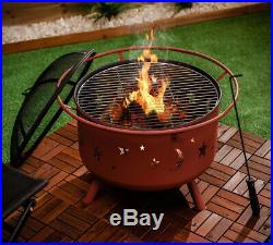 Livivo Bronze Clay Moon & Stars Garden Fire Pit Patio Heater Bbq Grill Log Burn