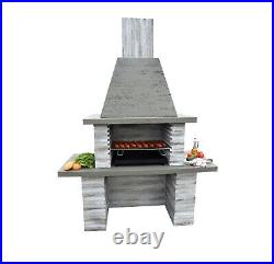 Masonry BBQ Barbecue Garden Grill Wood and Charcoal Cooking Massive Light Grey
