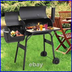 Mobile BBQ 2 Barrel Charcoal Smoker Grill Cooking Garden-Outdoor Barbecue Wheels