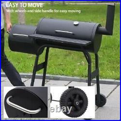 Mobile BBQ 2 Barrel Charcoal Smoker Grill Cooking Garden-Outdoor Barbecue Wheels