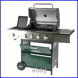 Outback Meteor 4-Burner Hybrid Gas & Charcoal BBQ Barbecue Grill Patio Green