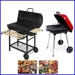 Outdoor Barbecue Cooking Grill Powder Wheels Red Charcoal Trolley BBQ
