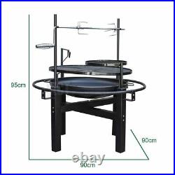 Outdoor Camping Fire Pit Bbq Barbecue Grill Rotisserie And Tool Set Portable