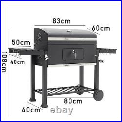 Outdoor Charcoal BBQ Trolley Mobile Barbecue Grill Stand with Lid Side Tables