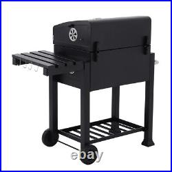 Outdoor Charcoal Grill BBQ Trolley Mobile Barbecue Cooker Smoker with Shelf Wheels