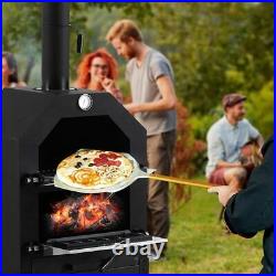 Outdoor Garden Pizza Oven 2 Tier Charcoal BBQ Grill with Thermometer & Chimney