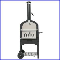 Outdoor Garden Pizza Oven 2 Tier Charcoal BBQ Grill with Thermometer & Chimney
