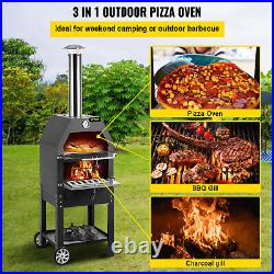 Outdoor Garden Pizza Oven Charcoal BBQ Grill 3-Tier Freestanding with Chimney