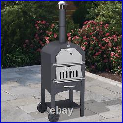 Outdoor Garden Pizza Oven Charcoal Wood BBQ Grill 2-Tier Freestanding + Chimney
