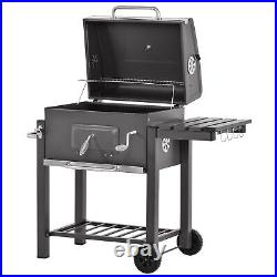 Outsunny Adjustable Charcoal Grill BBQ Trolley Wheels Shelf Side Barbeque Camp