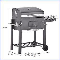 Outsunny Adjustable Charcoal Grill BBQ Trolley Wheels Shelf Side Barbeque Camp