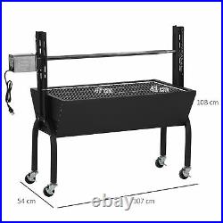 Outsunny Charcoal BBQ Rotisserie Grill Roaster Height Adjustable with Wheels